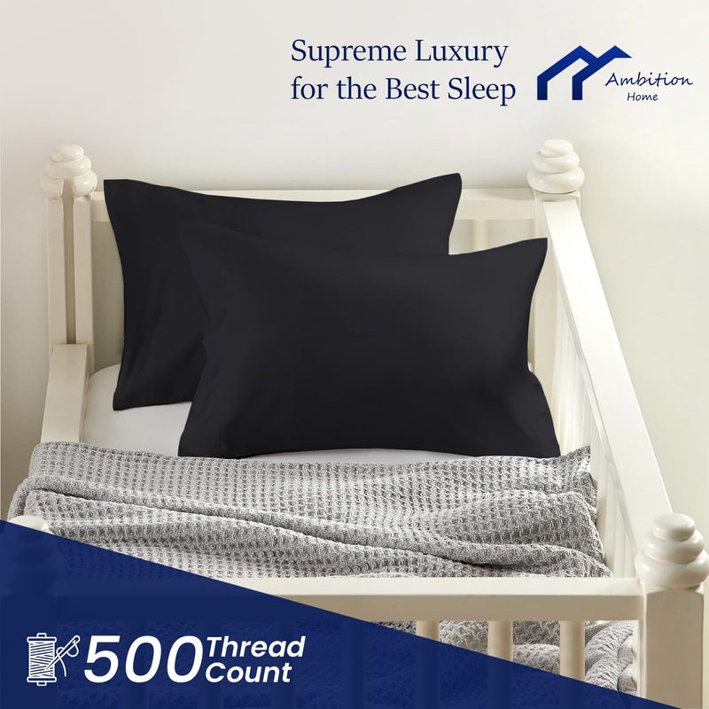 Ambition Home Toddler Travel Small Pillow Cases with Zipper Closure Pillow Cover Set of 2 Travel Pillow Cover 500 Thread Count 100% Soft Egyptian Cotton Travel Pillow case 14x20 inch, Black - Image 3